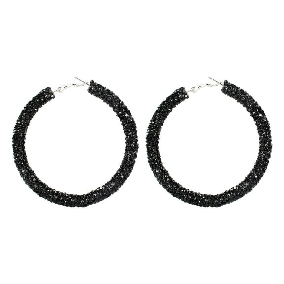 Fiaya Women Glitter Rhinestone Hoop Earrings, Circle Sparkle Crystal Wrapped Drop Dangle Earrings, Statement Jewelry for Women (D)
