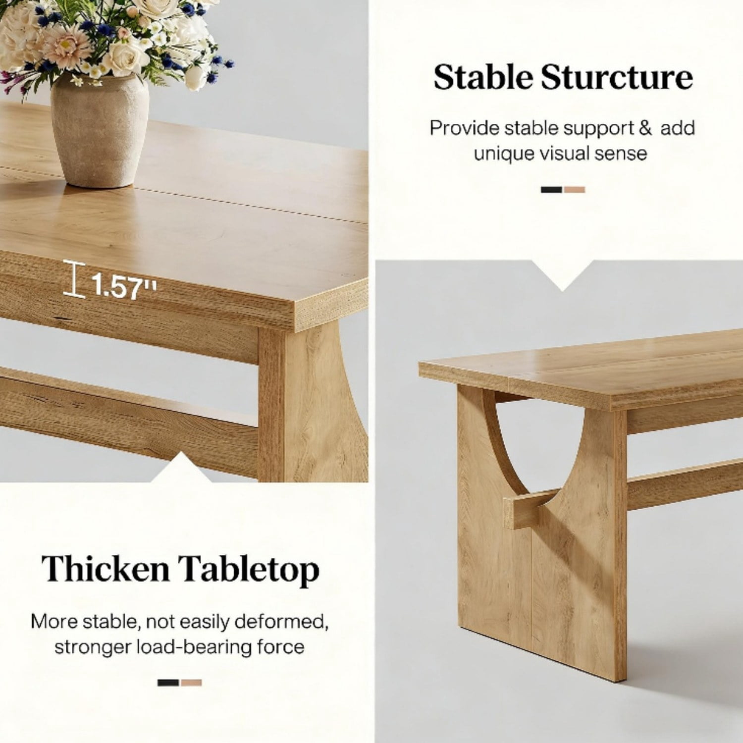 Dining Table, Farmhouse Style, Seats 4-6, MDF, 330 lb Capacity