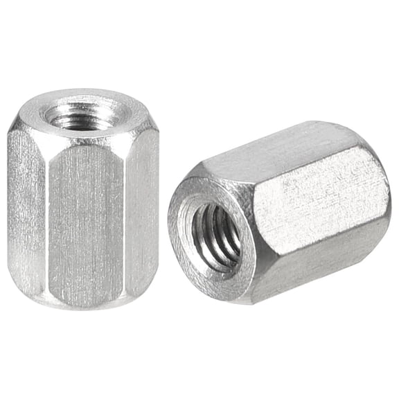 M4 x 0.7-Pitch 10mm Length Coupling Nuts, 5 Pack 304 Stainless Steel Metric Hex Rod Coupling Nuts