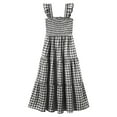 thumbnail image 5 of FYMNSI Mommy and Me Plaid Print Dresses with Pockets Sleeveless Smocked Long Sundress Casual High Waist Midi Tank Dress Black (Girl 8-9T), 5 of 9