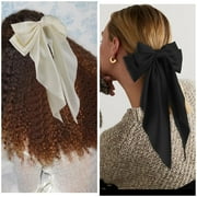 MRSTY Hair Bow Silky Satin Hair Bows for Women 3Pcs Large Hair Ribbons Oversized Long Tail Bow Hair Clips Barrettes Metal Clips Bowknot Girls Hair Accessories--