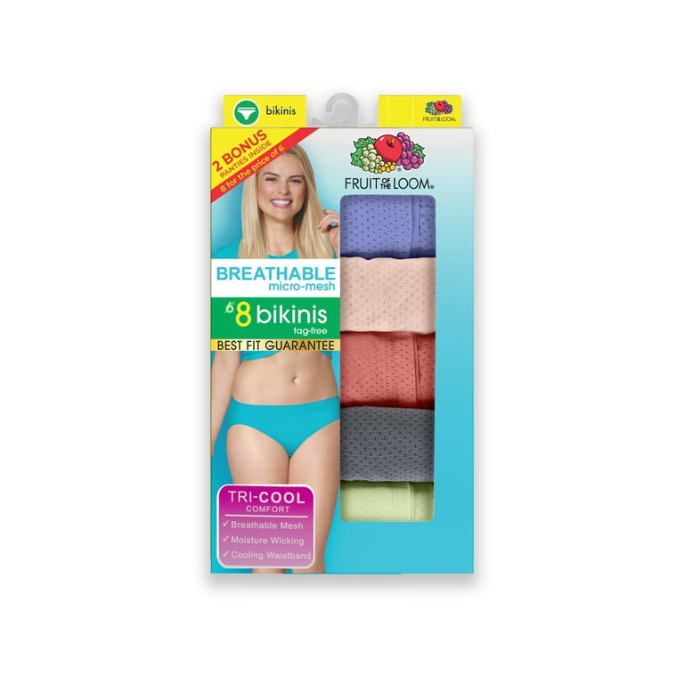 Fruit of the Loom Women's Breathable Micro-Mesh Bikini Underwear, 6+2 Bonus  Pack