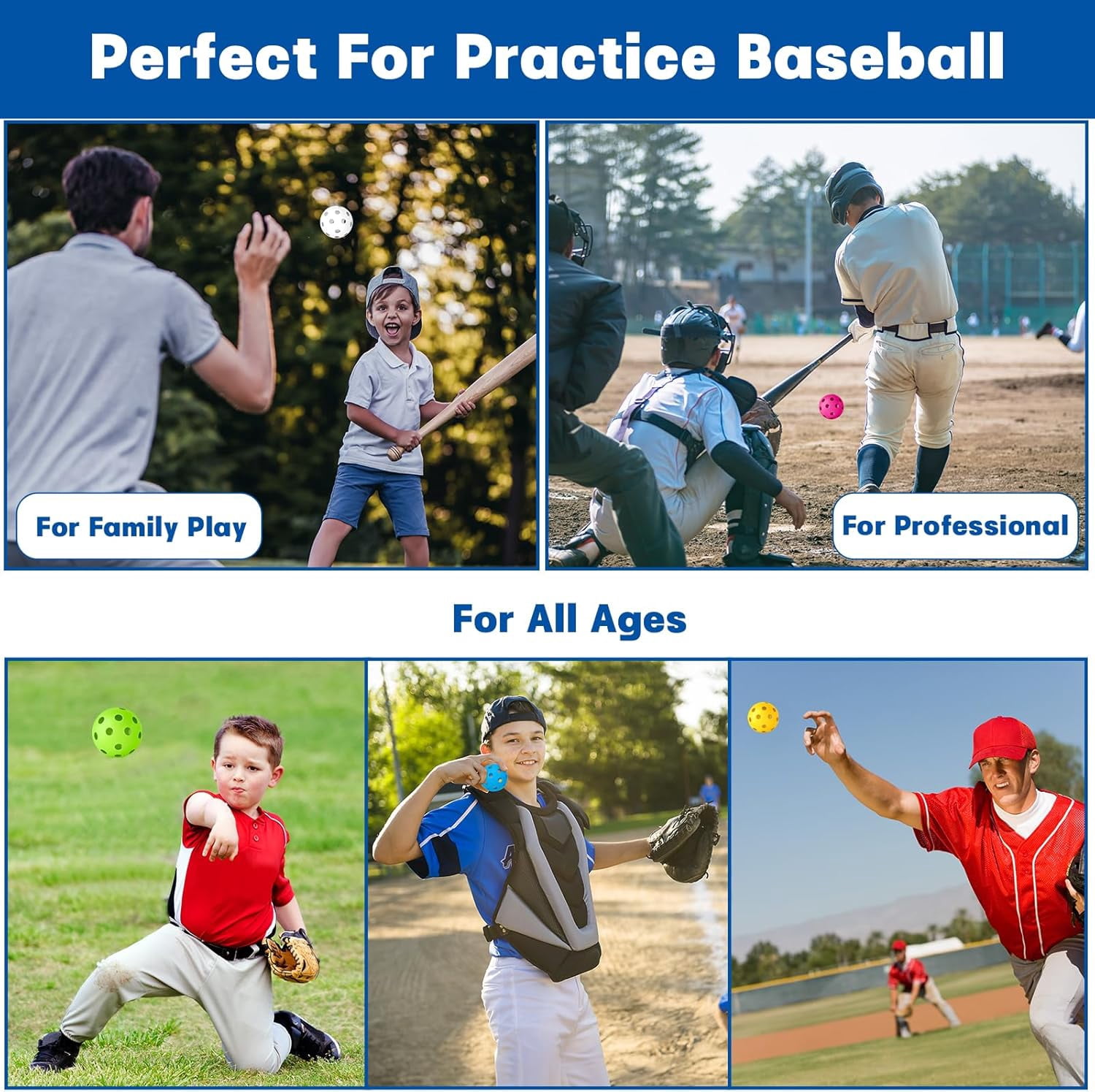 12/100 Pack Baseball Practice Balls Plastic Training Balls Lightweight Hollow Softballs with a Drawstring Bag for Hitting, Baseball Training Indoor Outdoor Use
