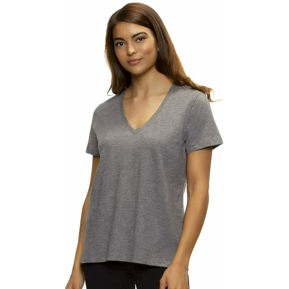 Felina Slub Jersey V-Neck Tee, Short Sleeve T-Shirt, Heather Grey, Medium