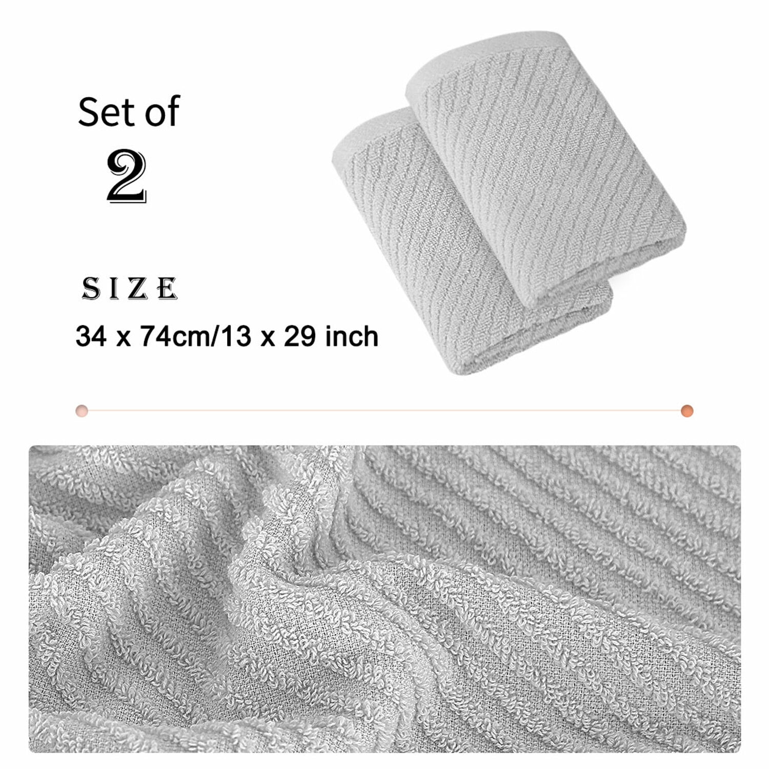 Unique Bargains 2-Pack 100% Cotton Absorbent Quick Dry Face Towels Gray