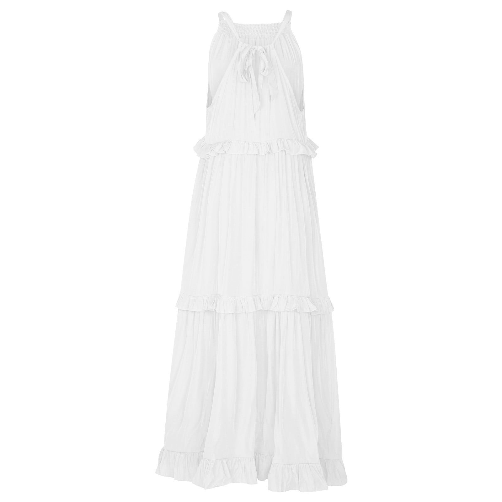 TQWQT White Dresses for Women Halter Neck Sleeveless Modest Maxi Dresses  Pastel Tiered Ruffle Maternity Dress Elegant Spring Outfits White L -  Walmart.com