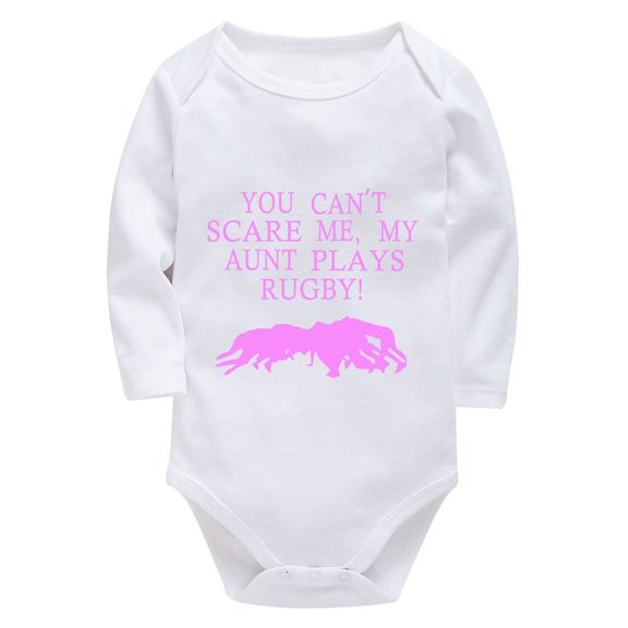 You Can't Scare Me My Aunt Plays Rugby Onesie Baby Girl Long Sleeve Baby Girl Outfits Newborn Sets White Boys Onsies0-3 Mont