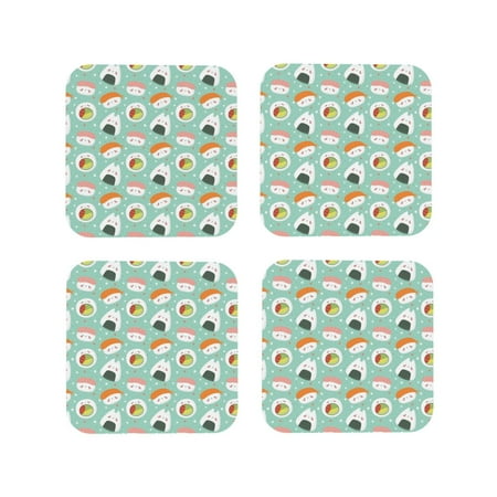 

Leather Coasters Set of 4 - Kawaii Sushi Lightweight Non-Slip Drink Coasters for Desk Anti-Scalding Desk Cup Coasters for Office Table Decor Square