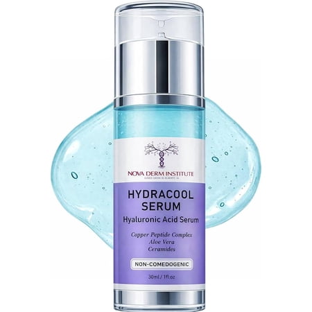 Nova Derm Institute Hydrating Hyaluronic Acid Face Serum, 20% Hyaluronic Acid with Copper Peptides & Ceramides, Deep Hydration for dry, Sensitive & Acne-Prone Skin, Non- Comedogenic, 1 fl.oz
