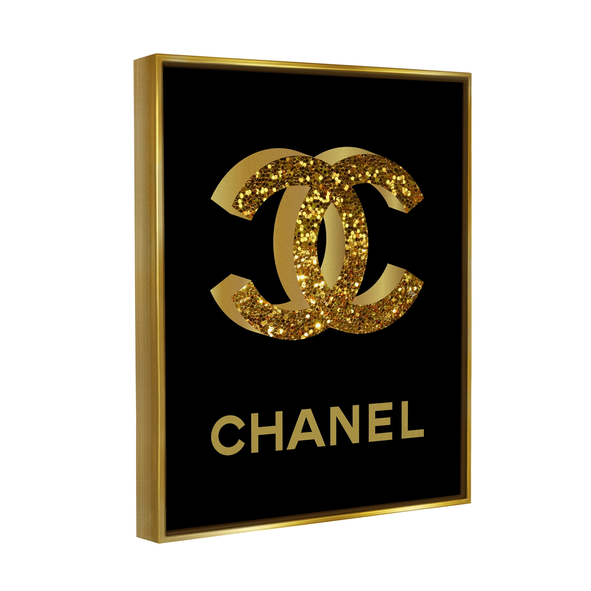 Stupell Industries Gleaming Fashion Brand Logo Typography Painting Gold Floater Framed Art Print Wall Art, 25 x 31