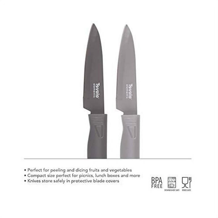 Tovolo Set of 2 - 8 Paring Knives with BONUS Protective Blade Covers!  Great for Cutting Dicing & Slicing Tomatoes, Fruits, Meat & More, Charcoal  & Cool Gray 