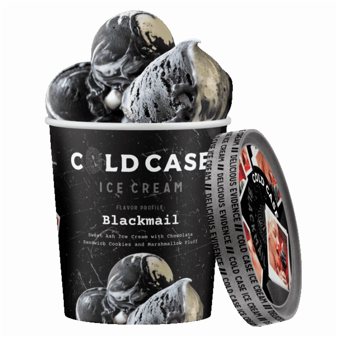 Cold Case Ice Cream Blackmail Flavor - Gourmet Sweet Ash Ice Cream with Chocolate Sandwich Cookies and Marshmallow Creme Swirls - 1 Case, 6 Pints,16 oz/Pint