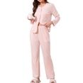 thumbnail image 2 of Conjuntos de pijamas para mujeres con encaje, blusa de manga larga con botones, ropa de dormir, pantalones con cintura elástica y bolsillos, M, rosa, 2 of 6