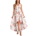 thumbnail image 2 of Vestido Maxi INSPIRE CHIC para mujer, casual, con escote en V, estampado floral, con cinturón, sin mangas, largo, talla XS, blanco, 2 of 6