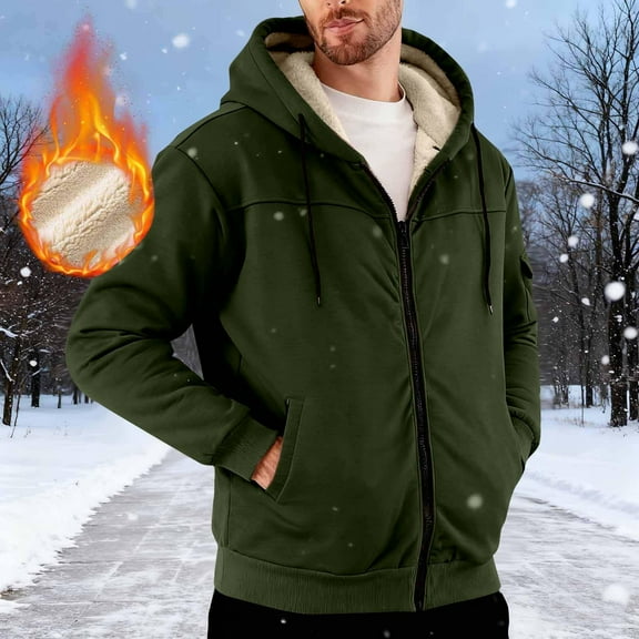 BXJX Men's Hooded Jacket- Zip Up Fleece Lined Fashion Winter Warm Cardigan Coat with Multiple Pockets Army Green Size L