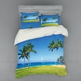 thumbnail image 1 of Hawaiian Duvet Cover Set, Coconut Palm Trees and Lawn on the Sandy Poipu Beach in Hawaii Kauai Picture Print, Bedding Set with Shams and Fitted Sheet, 3 Sizes, by Ambesonne, 1 of 3