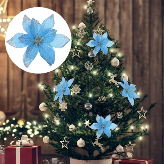 Soimiss 10Pcs Blue Plastic Artificial Flower Ornaments For Christmas Tree Ornaments Table Arrangement