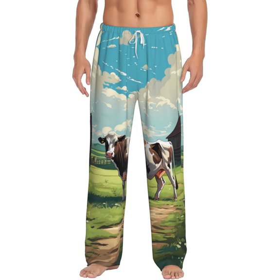 Daiia Prairie Pasture Cow Men's Sleep Pant with Pockets and Drawstring,Pajama Pants-Small