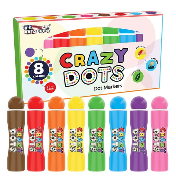 US Art Supply 8 Color Crazy Dots Markers - Washable Paint Marker Daubers