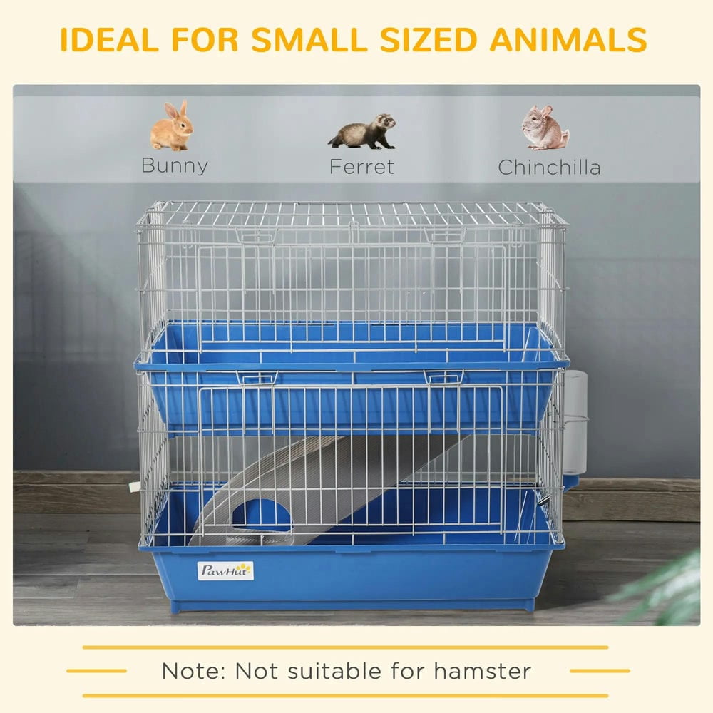 Resenkos 2-Tier Guinea Pig Cage, Ferret Cage, Chinchilla Cage, Small Animal Cage Indoor with Dish and Bottle, 2 Doors, Deep Bottoms, Ramp,Blue