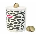 thumbnail image 3 of Safari Piggy Bank, Leopard Cheetah Animal Print Kiss Shape Lipstick Mark Dotted Trend Art, Ceramic Coin Bank Money Box for Cash Saving, 3.6" X 3.2", Charcoal Grey Pink, by Ambesonne, 3 of 4