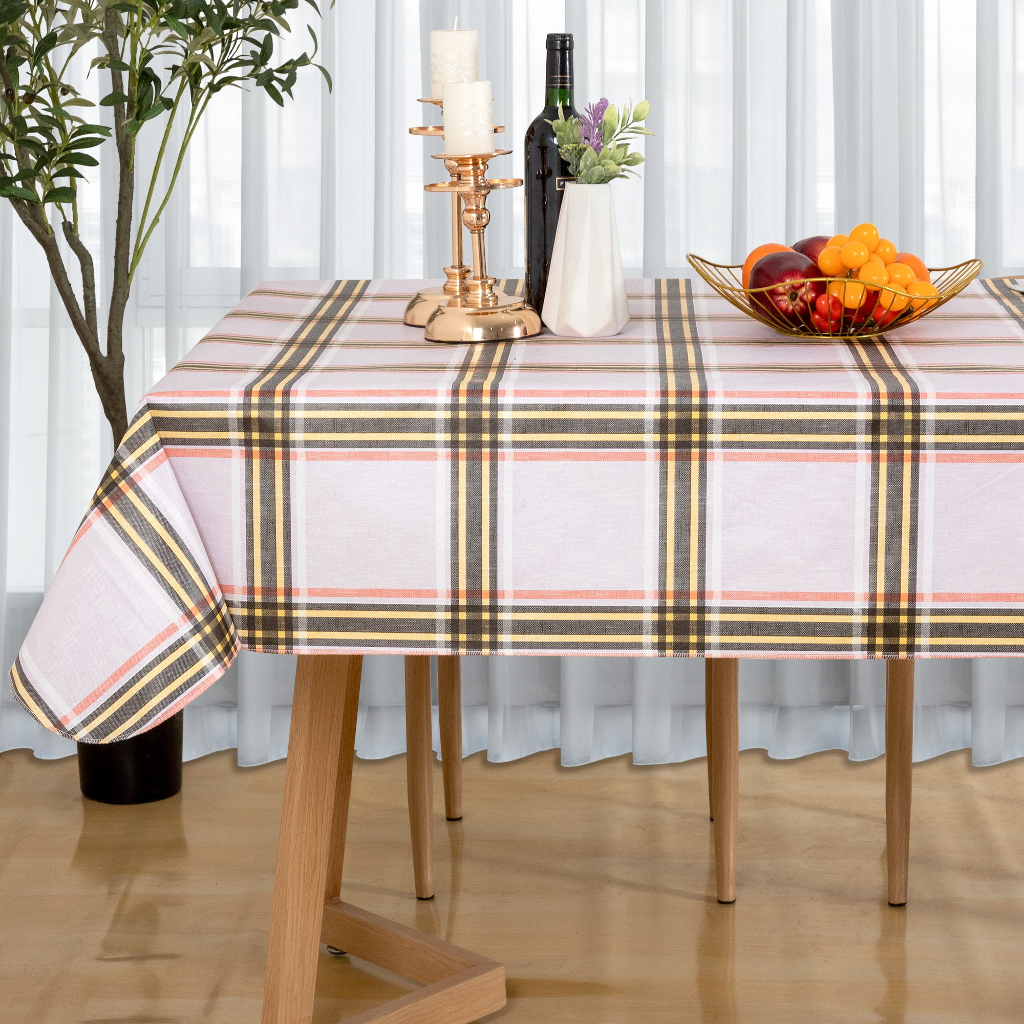 Buffalo Plaid Tablecloth 52x70 inch Plastic Checkered Vinyl Tablecloth with Flannel Backing Party Table Cloth 100% Oilcloth Waterproof Tablecloth