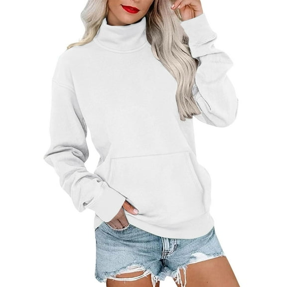 ABATAB Women's Casual Long Sleeves Sweatshirt Loose Fit Mock Turtleneck Lightweight Solid Color Pullover Tops with Pocket