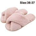 thumbnail image 1 of Pantuflas para mujer, punta abierta, peludas, esponjosas, para casa, acogedoras, de espuma viscoelástica, antideslizantes, de felpa, cruzadas, peludas, para interior y exterior Ormromra 2034321-7, 1 of 9