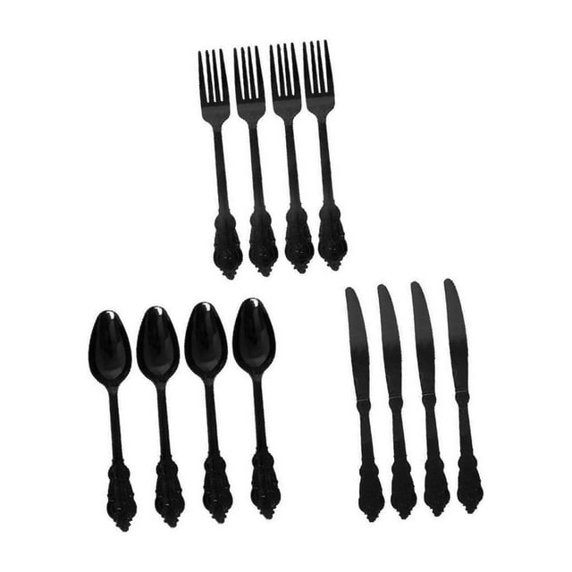 Thinsony Stylish Premium Plastic Forks Spoons and for Party Decor Silverware Black 18.5cm 1Set