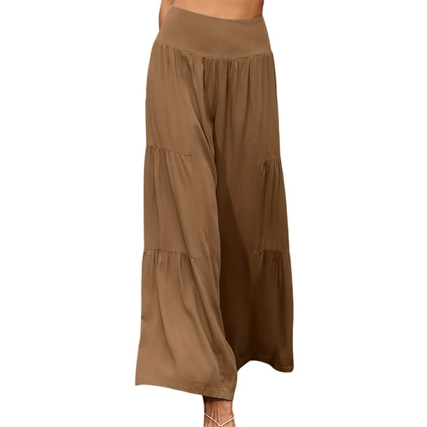 Sunloudy Pantalones de pierna ancha para mujer, pantalones plisados sueltos casuales de color sólido de cintura alta, caqui/negro/verde claro/blanco/verde/rojo vino Sunloudy moda