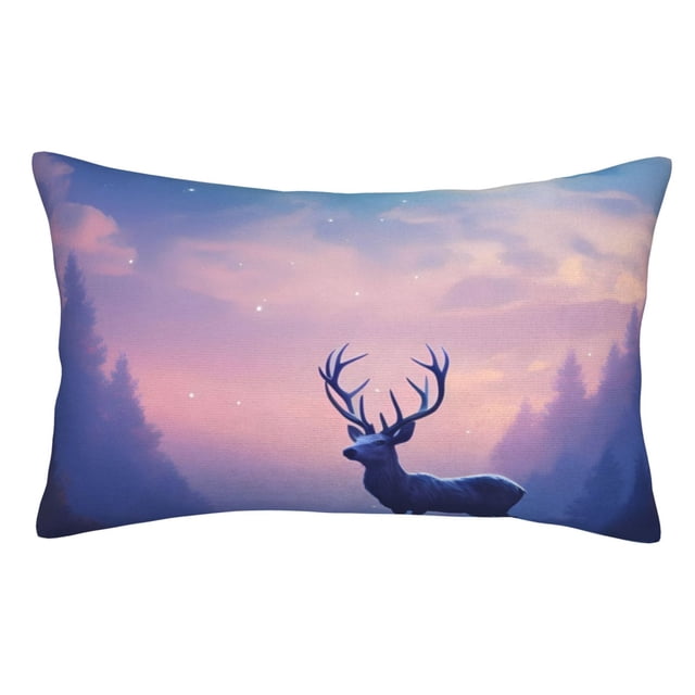 Fotbe Night Sky Elk Funda de Almohada Decorativa Estilo Occidental, Lujo en Algodón, Fundas para Almohadas King, Cojín Estampado para Decoración del Hogar-14"x20"