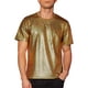 thumbnail image 1 of Camiseta metálica de cuadros Inspire Chic para hombre, de cuello redondo, de manga corta, con brillo y destellos, color dorado, 1 of 6