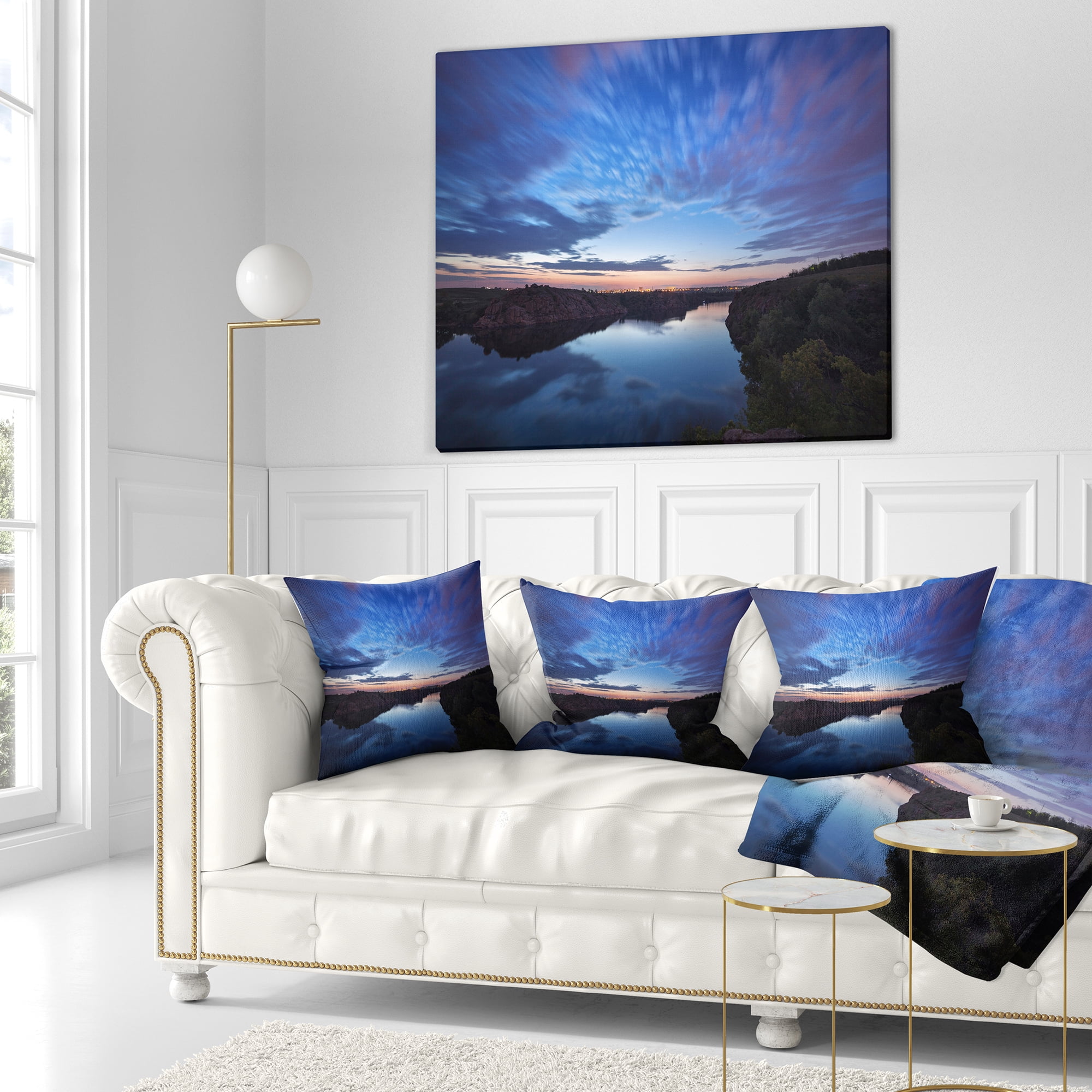 Designart Clouds Reflection in River - Landscape Photography Throw Pillow - 18x18