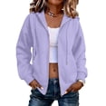 thumbnail image 4 of Women's Zip Up Hoodie Drawstring Kangaroo Pocket Sweatshirt Dropped Shoulder Loose Fit Casual Jacket Light Purple 2XL, 4 of 5