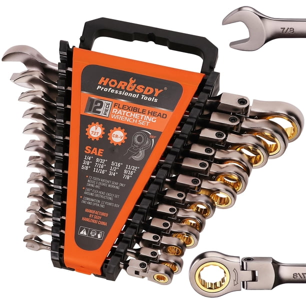 Juego de llaves HORUSDY Flex-Head Tracheting, 12 piezas, SAE, con organizador