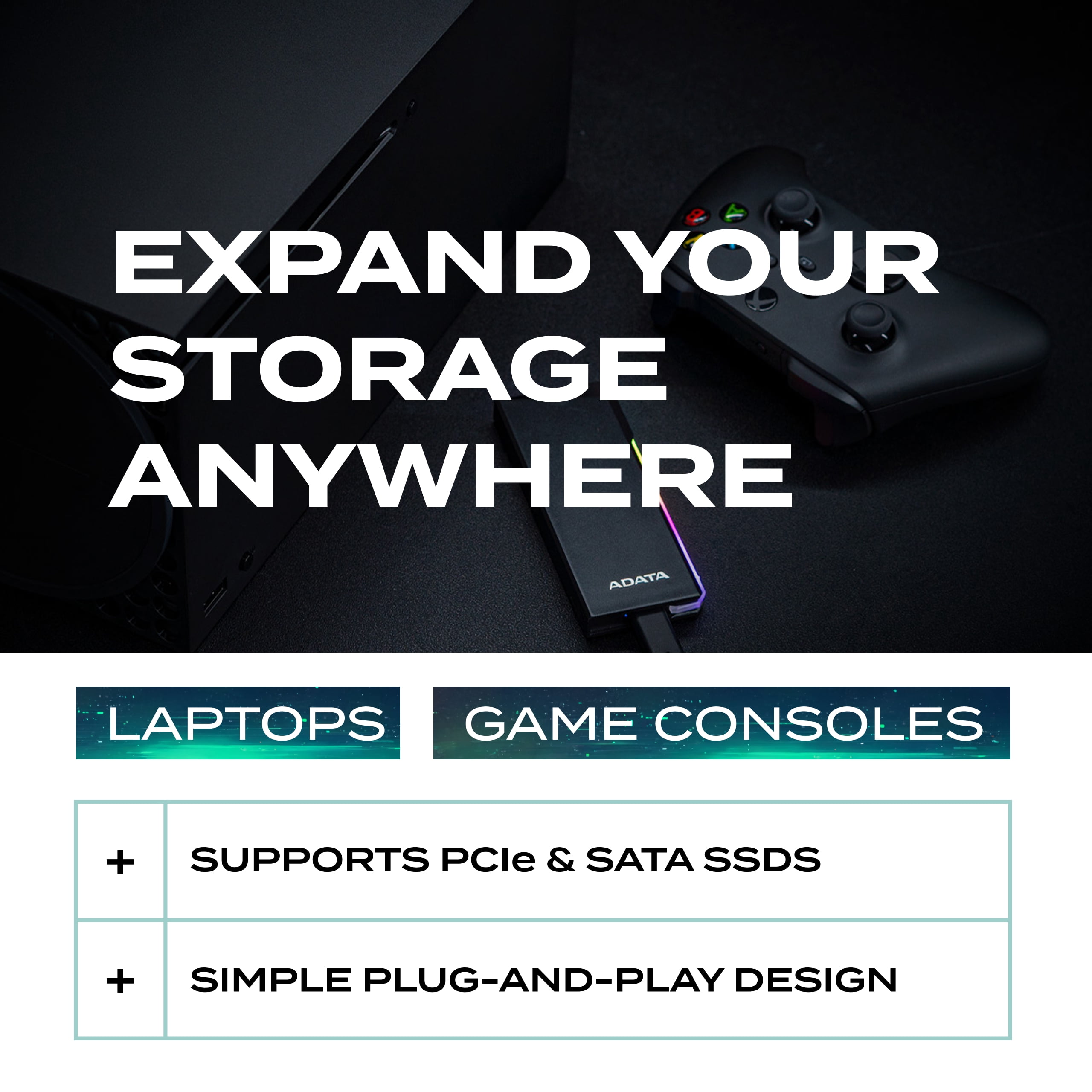 ADATA EC700G Aluminum USB 3 Gen 2 Type-C M.2 2280/2242/2230 PCIe/NVMe/SATA SSD External Portable Enclosure Case Adapter Tool-Less Design (AEC700GU32G2-CGY)