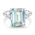 thumbnail image 3 of Gem Stone King 5.73 Cttw 3-Stone Ring with Sky Blue Simulated Aquamarine and White Moissanite | Emerald Cut 14X10MM and 3.5MM Trillion | Gemstone Birthstone (Size 7), 3 of 7