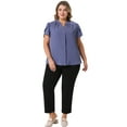 thumbnail image 3 of DARING DIVA Women's Plus V Neck Petal Sleeve Button Down Chiffon Blouse 1X Blue, 3 of 6