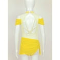 thumbnail image 4 of YUUMIN Kids Girls Cold Shoulder Rhinestones Leotard Dress Hollow Back Skirted Ballerina Costume Dance Yellow 12, 4 of 7