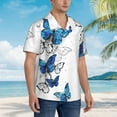 thumbnail image 3 of Rateoe Blue Flying Butterflies Pattern Men’s Hawaiian Shirt – Short Sleeve Button-Down Tropical Beach Shirt, Lightweight & Breathable Casual Aloha Shirt with Pocket,X-Large, 3 of 7