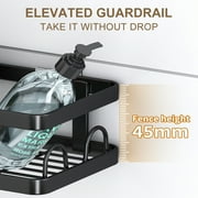 PHANCIR 5 PCS Corner Shower Caddy, No Drilling Stainless Steel Shower Storage Rack with Hooks & Toothpaste Holder for Bathroom, Black