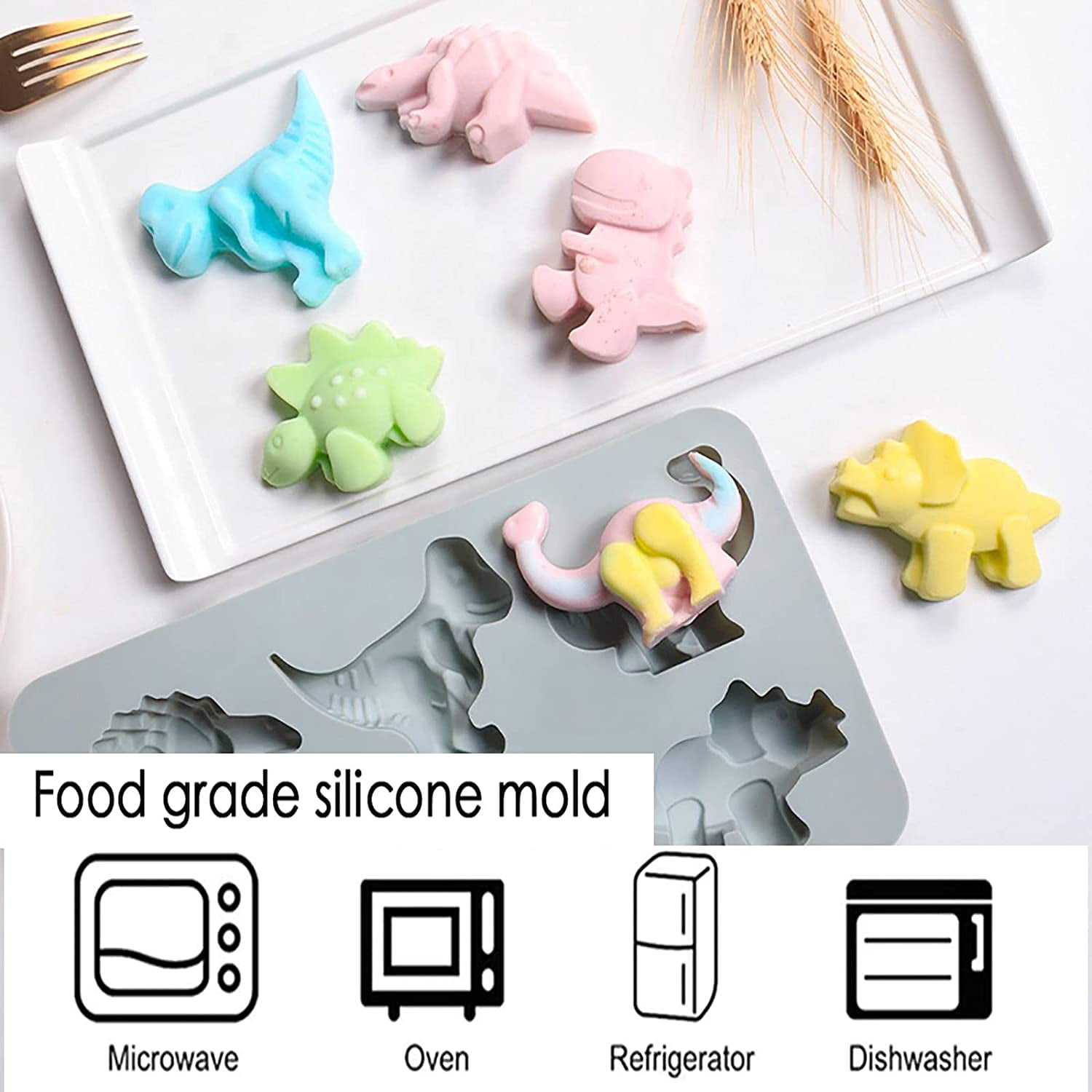 Jello Mold Dinosaur, Food Grade Silicone Molds, 3D Dinosaur Cavity Candy  Molds Suitable for Kid DIY Chocolate Cookies Pudding Jelly Candy Ice Cube
