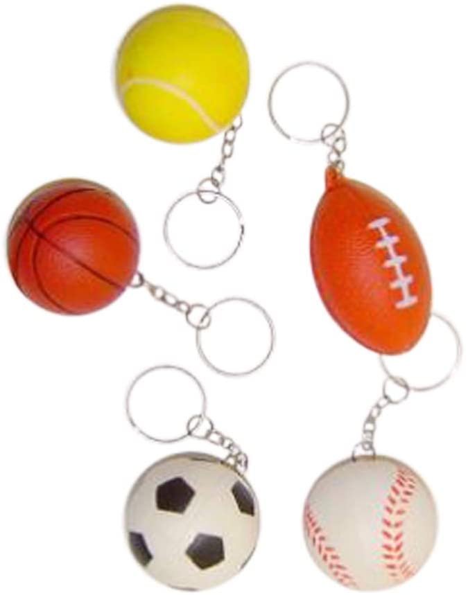 Sports Keychains Bulk 30 Pack  Kids Party Favors For Boys  Soccer, Basketball, Tennis, Baseball, Football Party Supplies Funny Keychains  6 of Each Ball