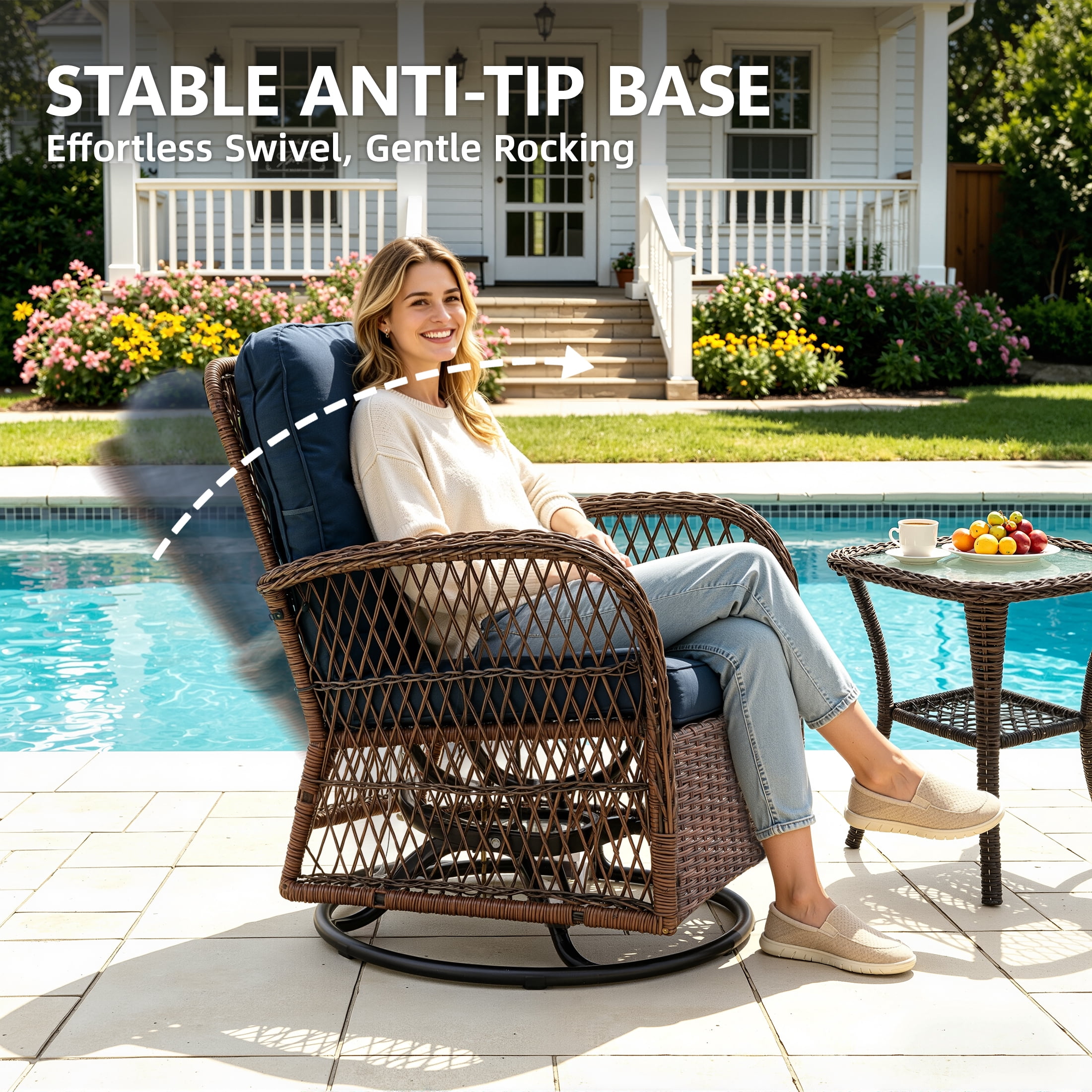 3 Pieces Patio Furniture Set, Outdoor Chair Set of 2 with Coffee Table, Porch Poolside PE Rattan Wicker Bistro Bar Set Cushioned, Heavy-duty Steel Frame Rattan 360°Swivel  Conversation Set