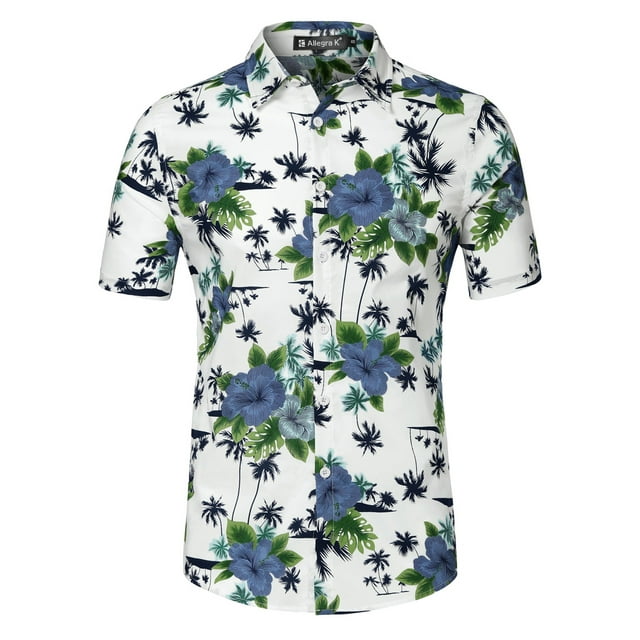 Camisa de playa hawaiana de botones de manga corta con estampado floral para hombres INSPIRE CHIC 46 Coco Blanco