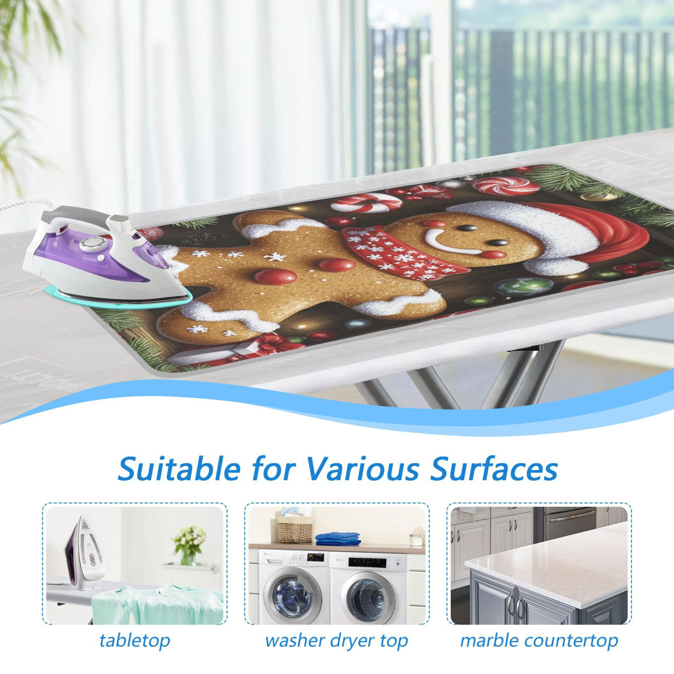 Happy Gingerbread Man Ironing Mat Blanket for Table Top Travel Portable Ironing Board Pad 47.2x27.6 Inch