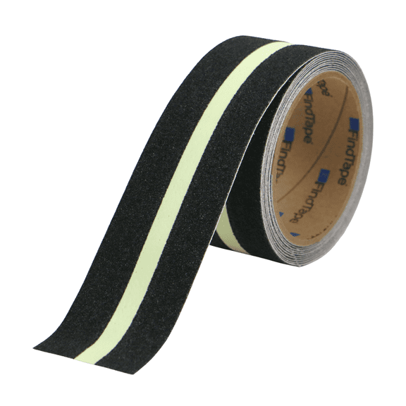 FindTape Anti-Slip Glow Line Safety Grip Tape: 2 in. x 10 ft. (Black with Photoluminescent Stripe)