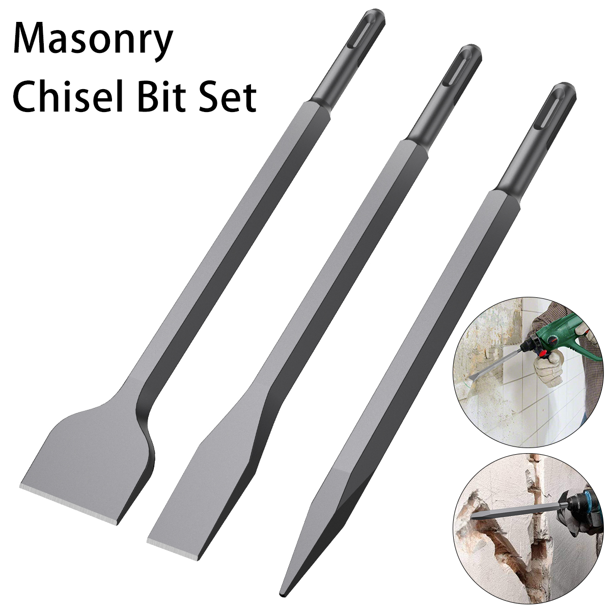 THRENS 3 Pcs Hammer Chisel Bit Set Chrome Steel Material Hammer Chisel