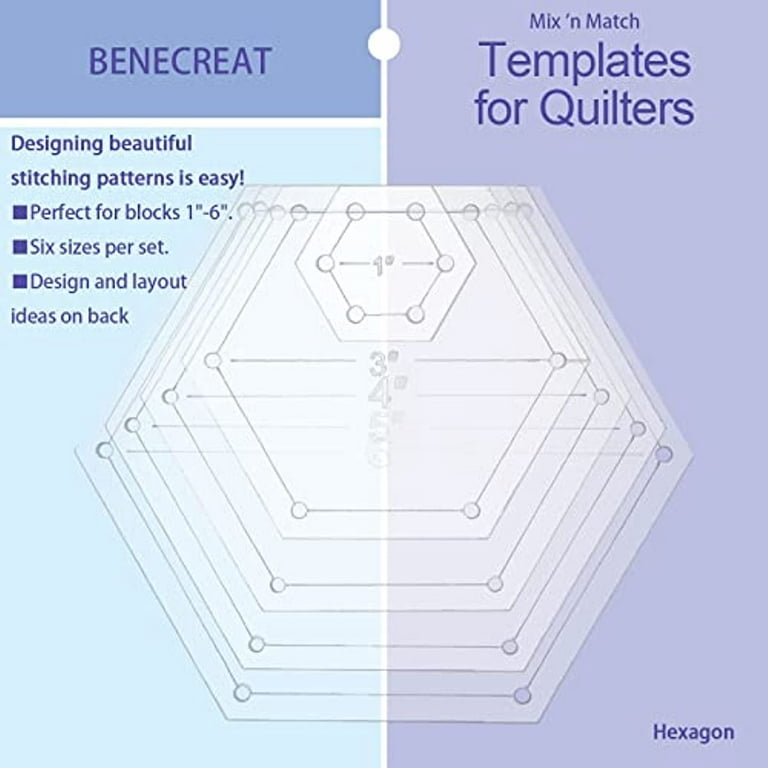 5pcs Hexagon Quilting Template Transparent Pressure Plate( Hole: 3mm) with 5 Mixed size, Size: 30x34.5x2.5mm, Black