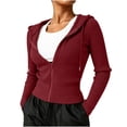 thumbnail image 5 of cocolona Womens Hooded Drawstring Zipper Cardigan Long Sleeve Solid Color Slim Sweatshirts Casual Home Wear Outerwear, 5 of 7
